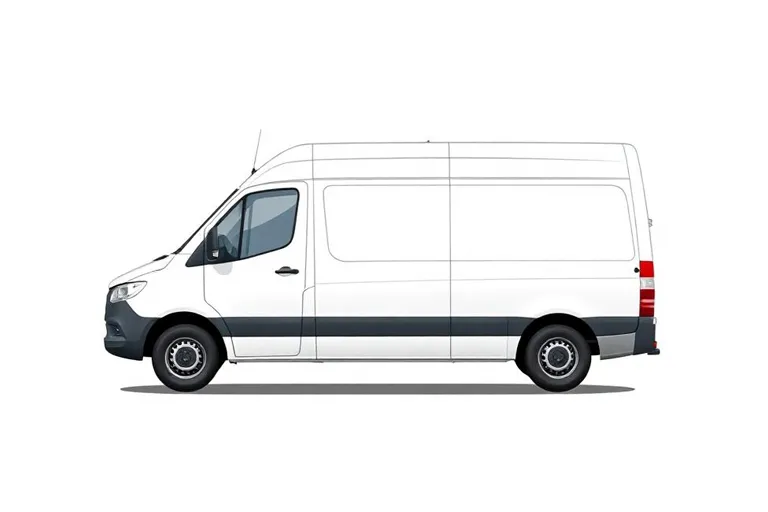 Long wheelbase white panel van side profile