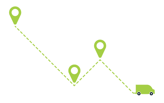 Illustration of a delivery van following a route between multiple locations