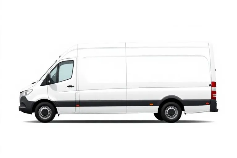 Extra long wheelbase jumbo white panel van side profile